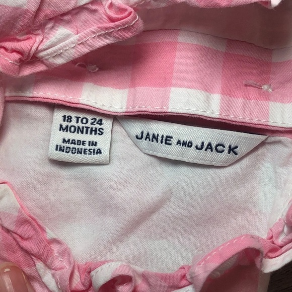 Janie And Jack Taffy Pink Gingham Jumpsuit Girls Size 18-24 Months - Picture 9 of 12
